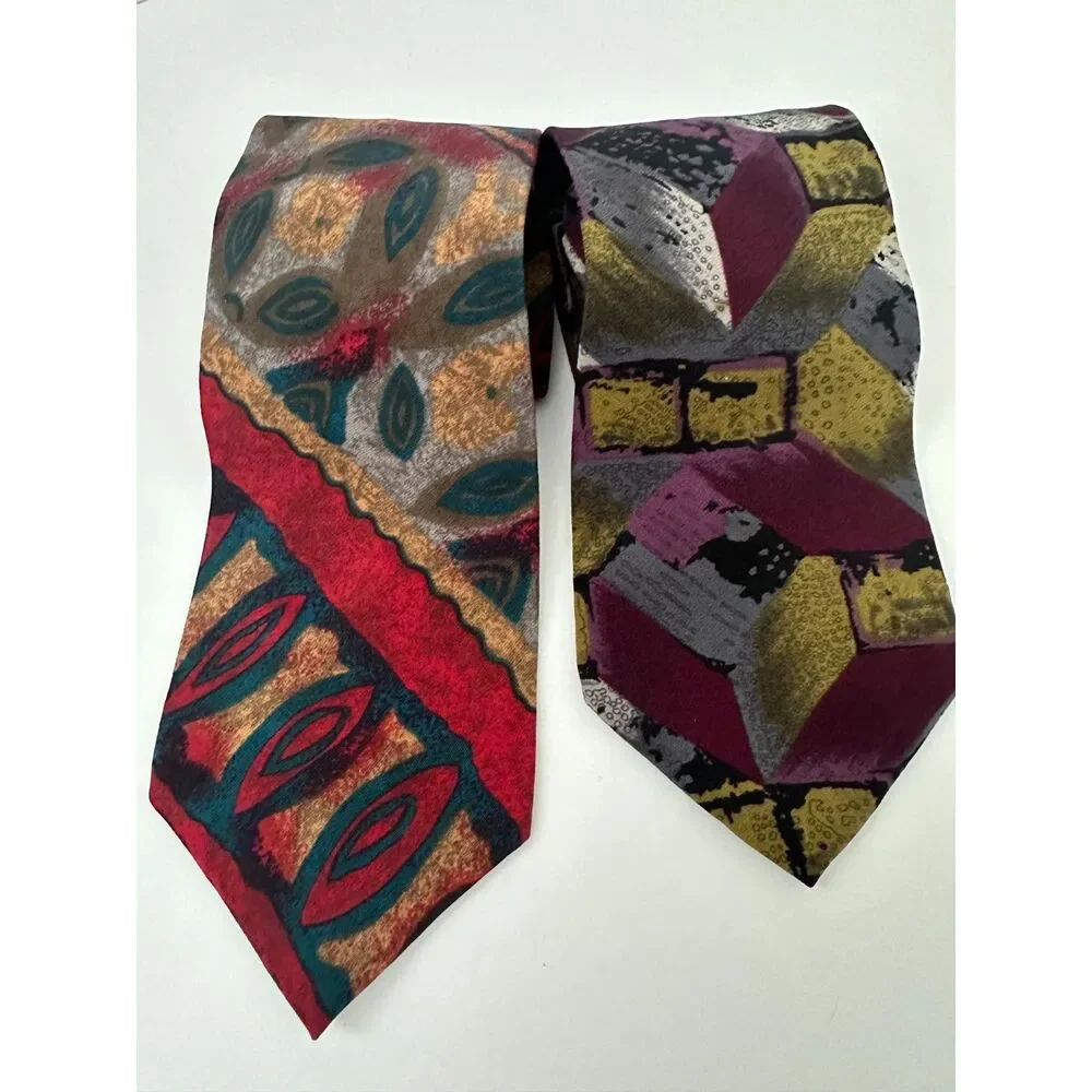 Christian Dior Monsieur 100% Silk Vintage Abstract Mens Neckties-Lot of 2